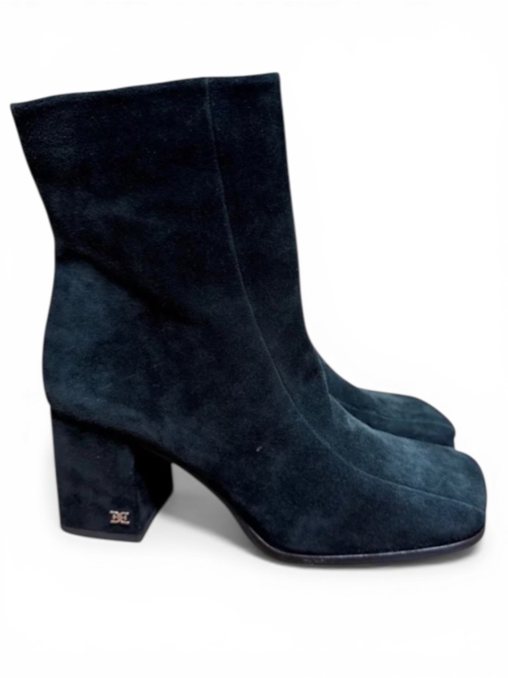 Sam Edelman Ankle Boots Women 6.5 Black Mayla Suede Square Toe Block Heel Zip